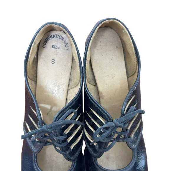 1960s womens chunky Mary Jane shoes black patent leather Size 8 - Picture 6 of 7